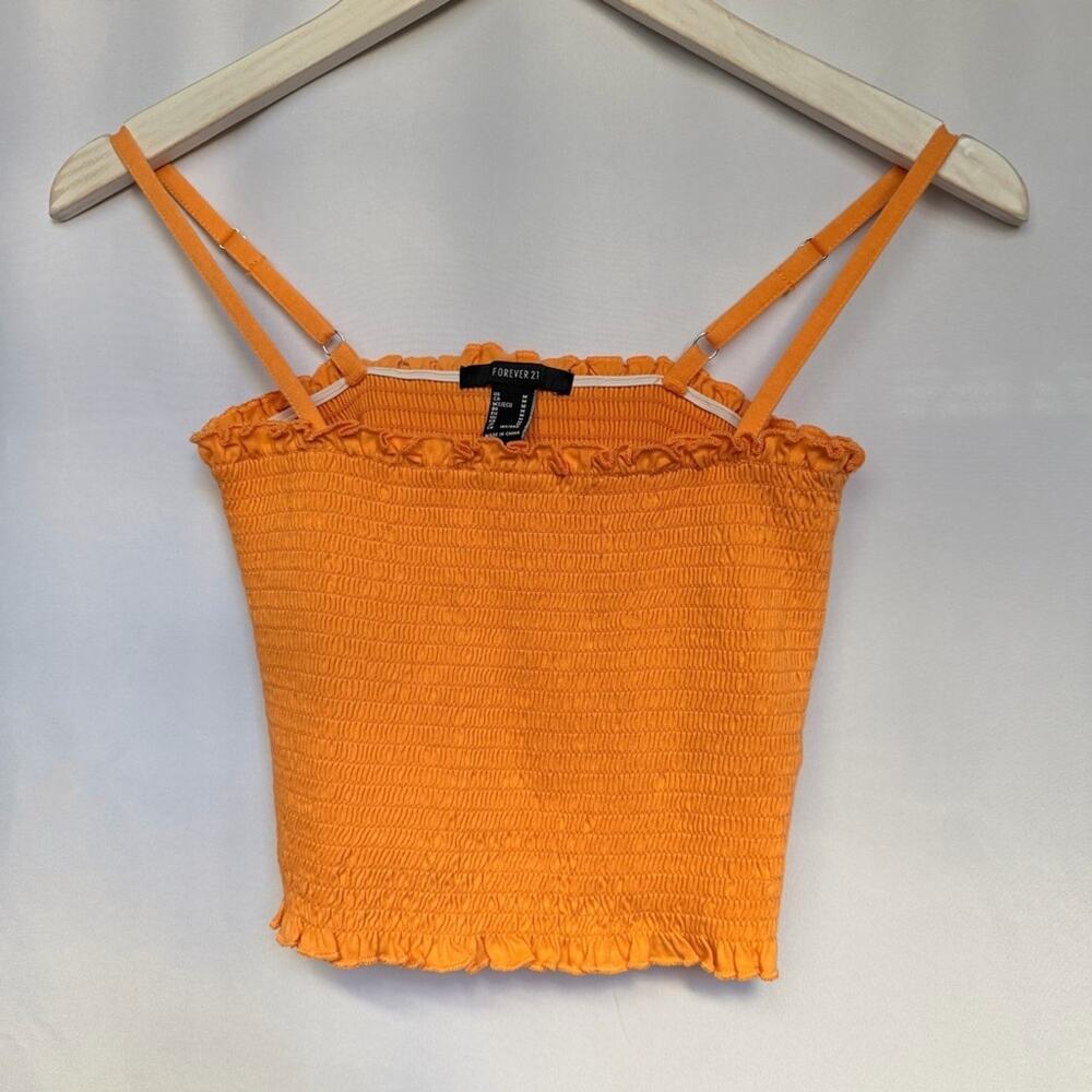Forever 21 Bright Orange Smocked Crop Top, Women’s Medium